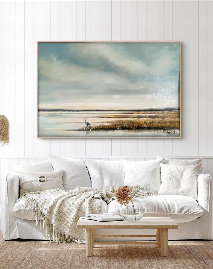 Crane in marshlands painting